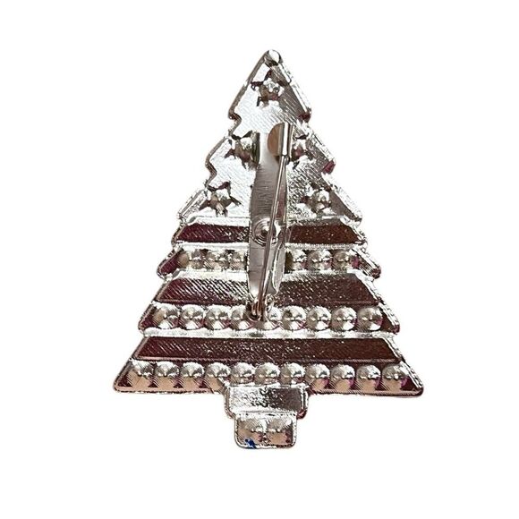 Patriotic American Flag Crystal Christmas Tree Silver Brooch - Picture 3 of 4